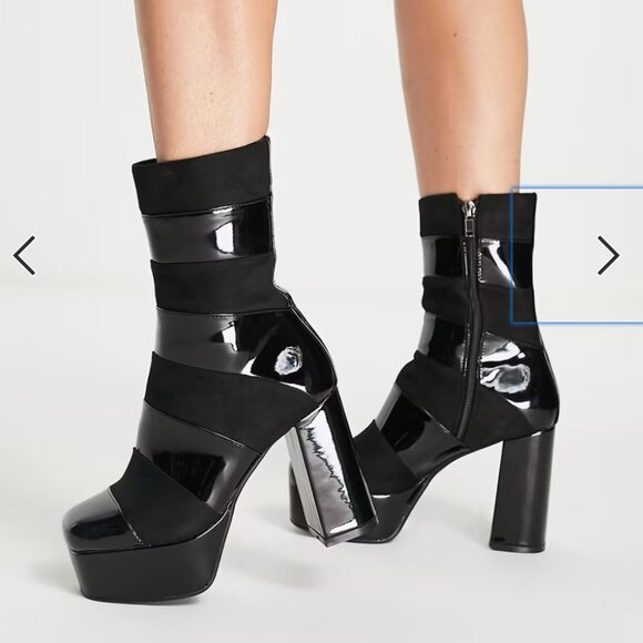 NIB Lamoda chunky platform heeled boots in black mix - Picture 4 of 7